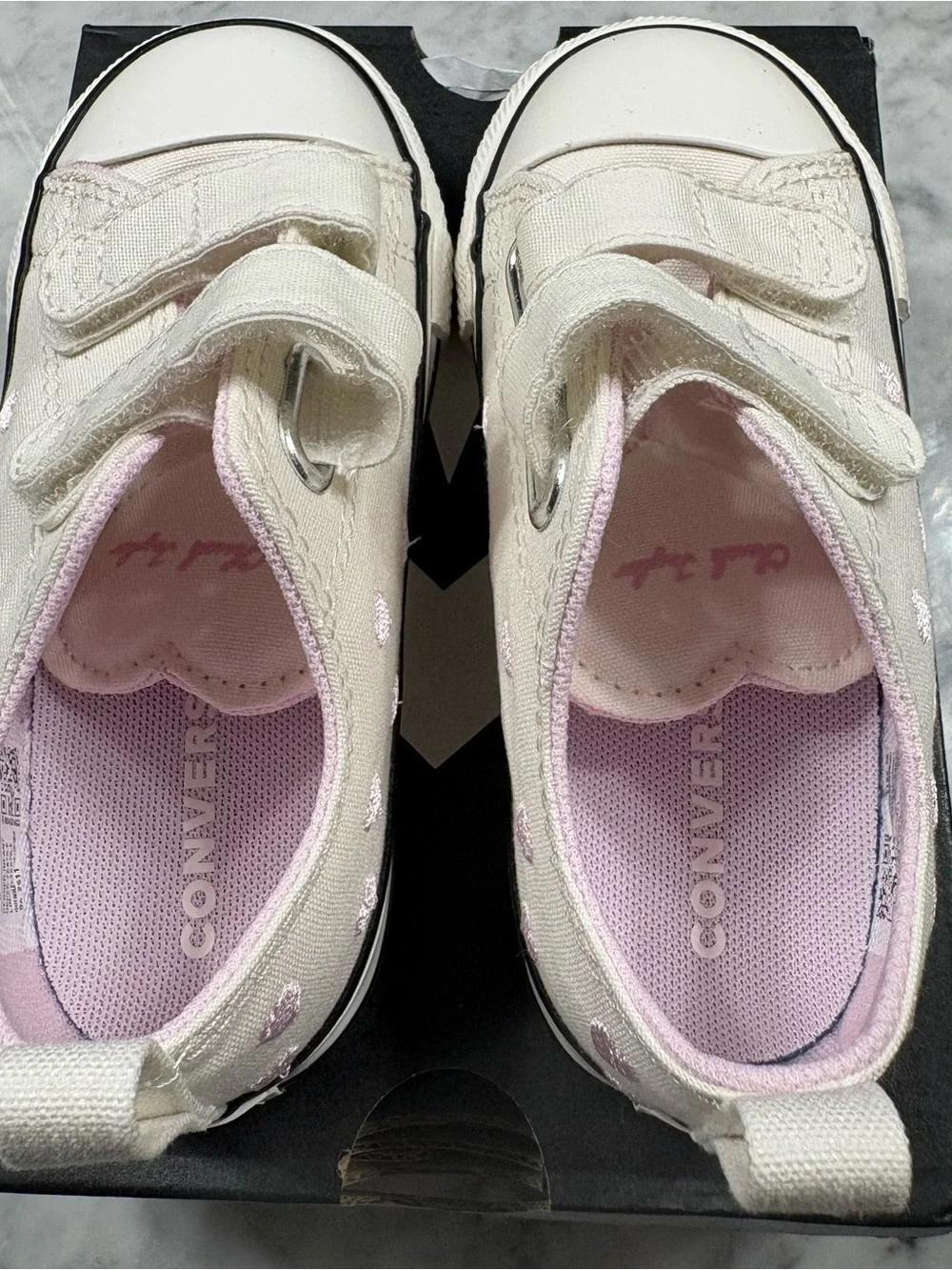Converse Chuck Taylor All Star Easy On Pink Hearts Low Top Toddler Girl Shoe